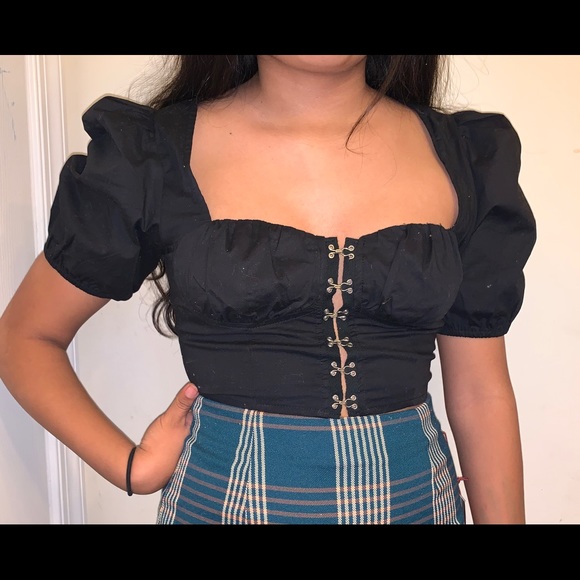 FOREVER21 Black Corset crop top with Puff Shoulder - Picture 2 of 6